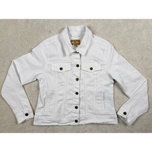 Women's RED STAR Size Medium CLEAN White Chest Pockets Trucker Jean Jacket #1501
